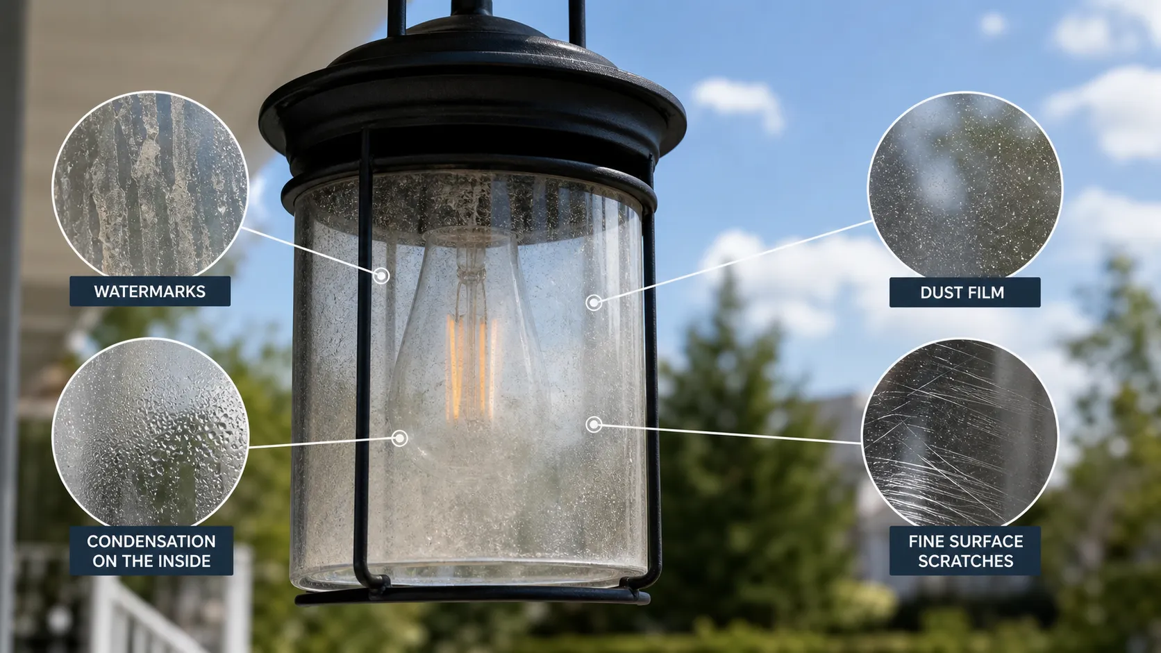 Why do outdoor glass shades become cloudy?