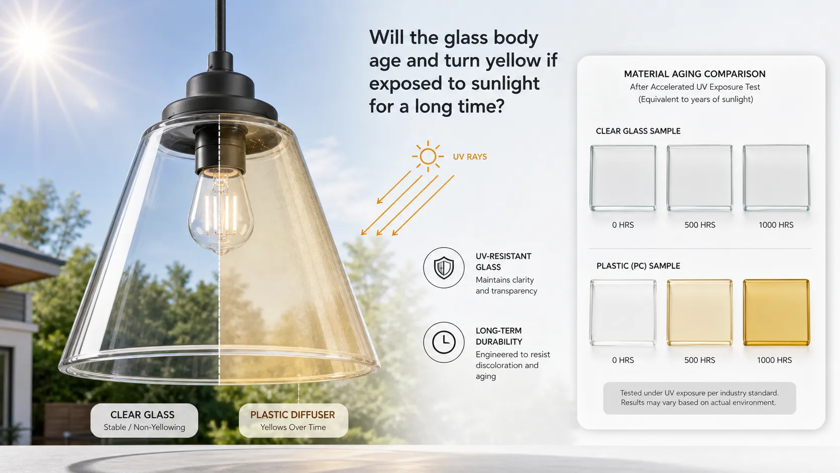 Will the glass body age and turn yellow if exposed to sunlight for a long time?