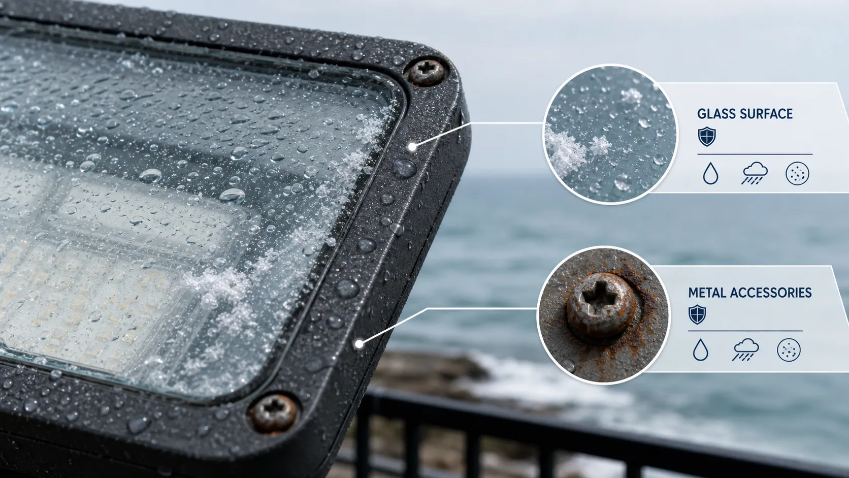 Will the high salt spray environment affect the glass surface and metal accessories?