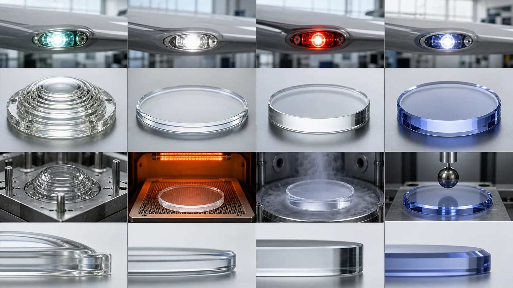 Borosilicate optic, aluminosilicate cover, fused-silica window and sapphire alternative arranged with relevant test contexts
