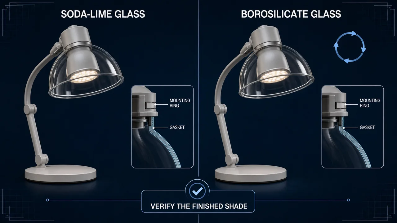 Engineering comparison of soda-lime and borosilicate glass lamp shades
