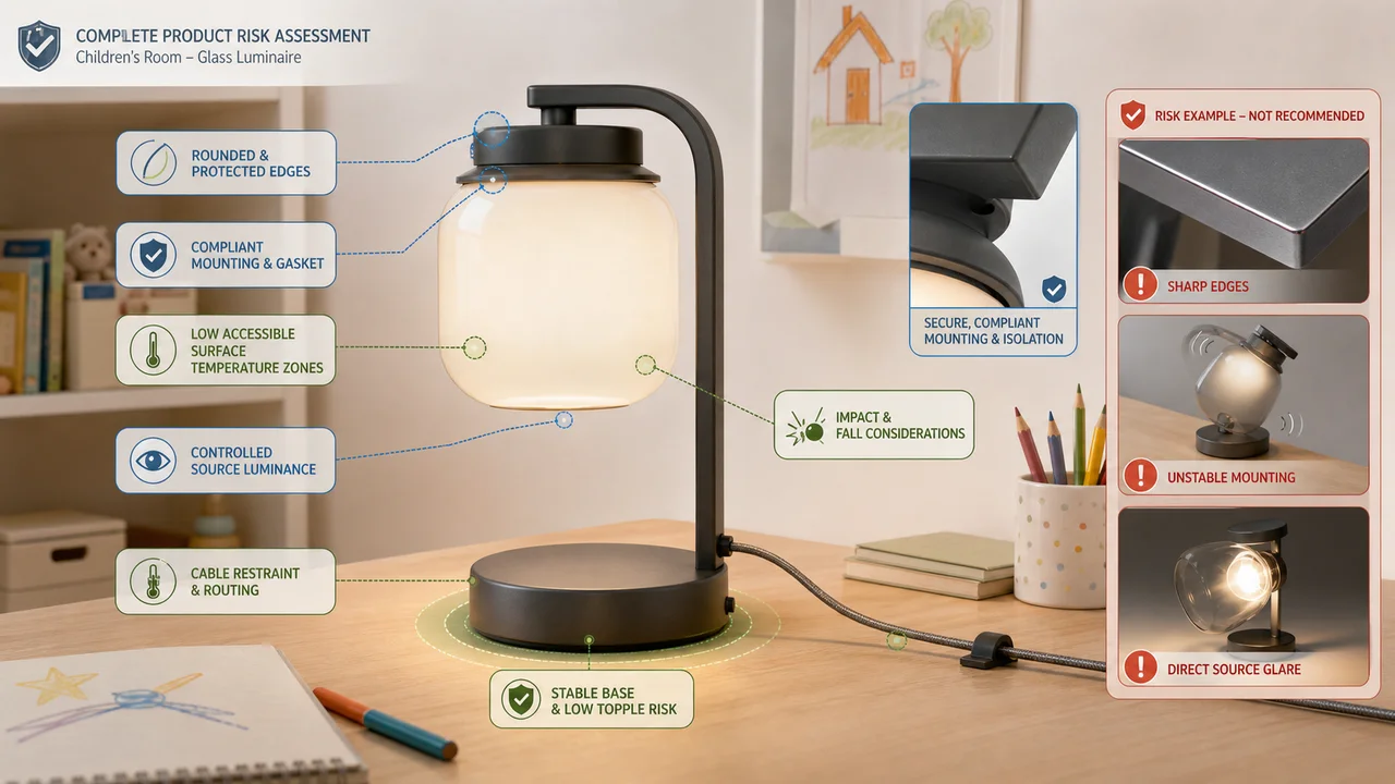 Risk assessment for a children's-room glass luminaire