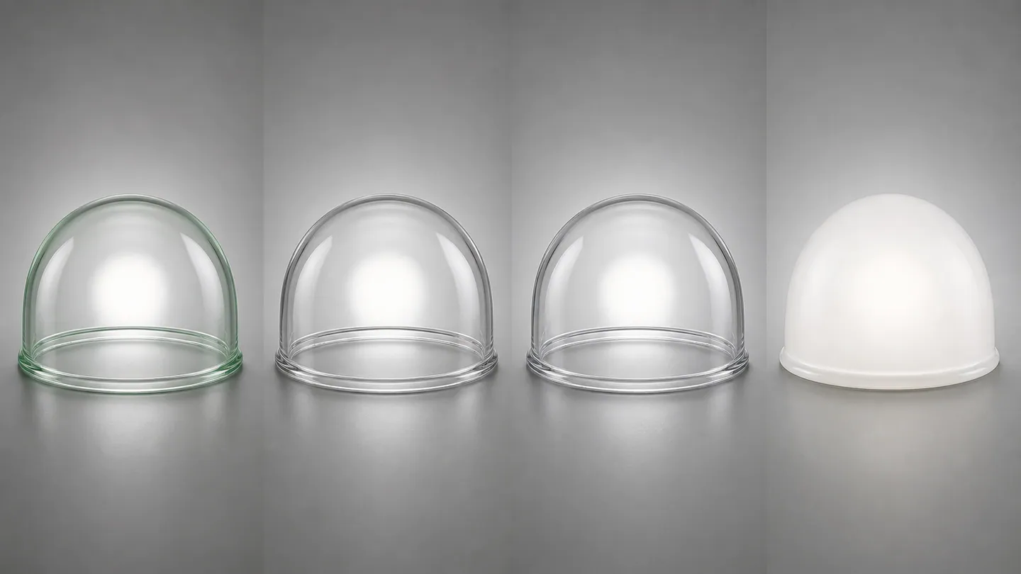 Matched-shape comparison of soda-lime, borosilicate, low-iron and opal lighting glass