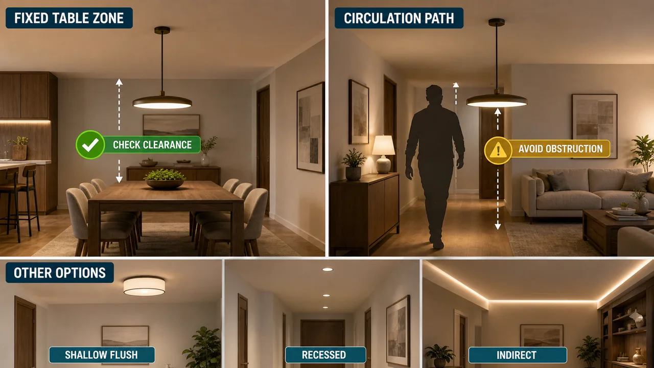 What mistakes should be avoided when selecting luminaires for low-ceiling spaces? 7