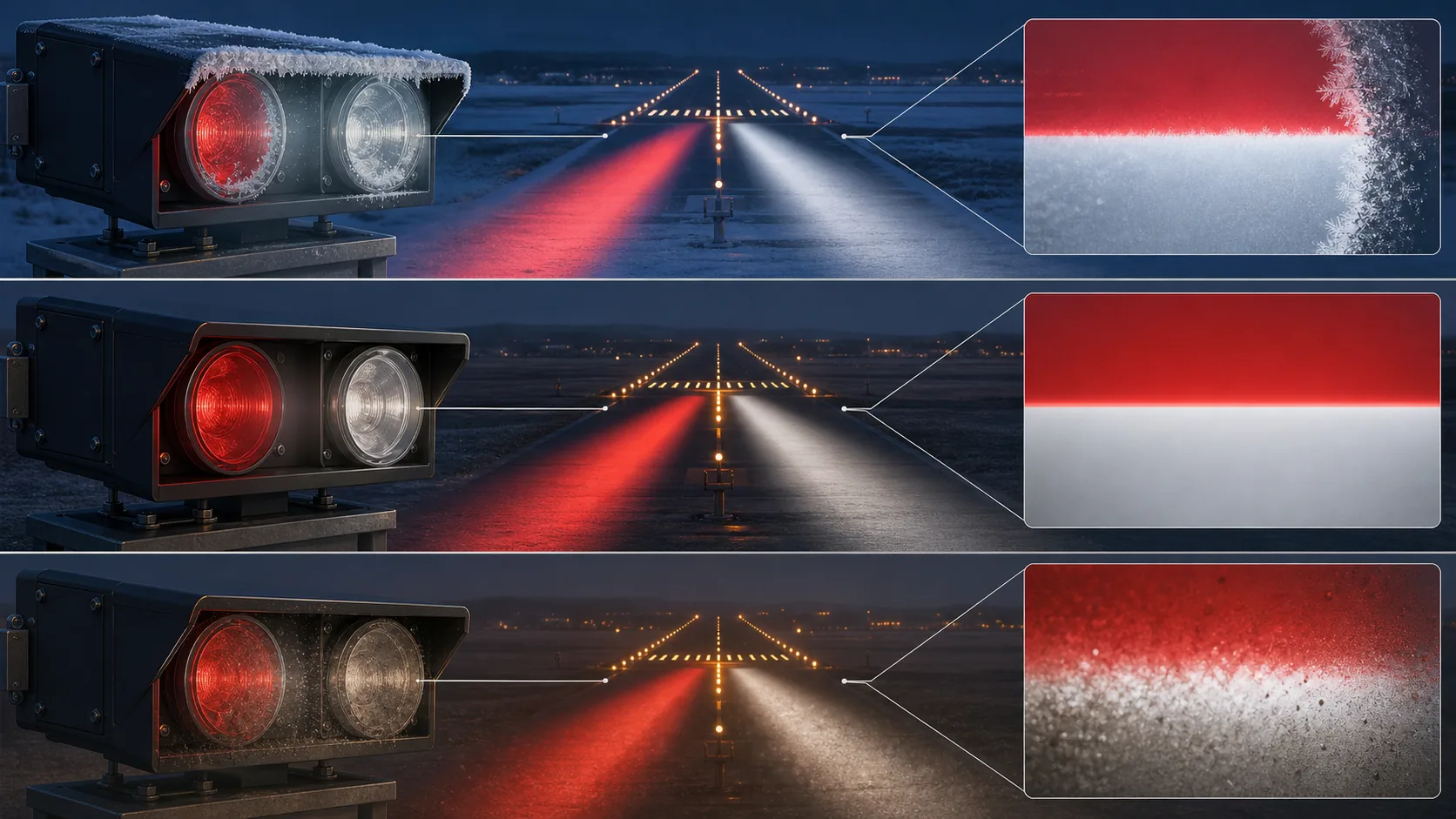 Comparison of frost, operating temperature and contamination effects on a PAPI lens and red-white transition