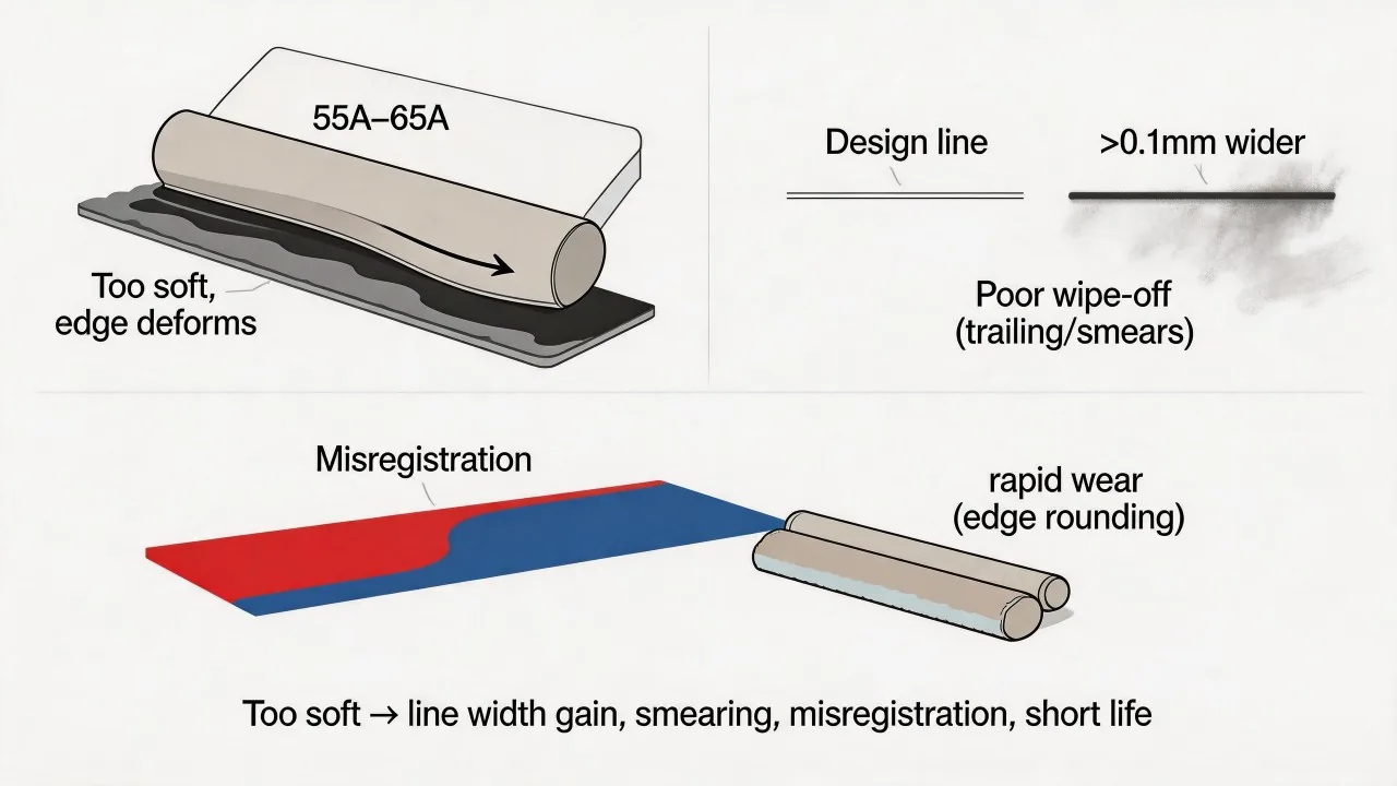Evaluate squeegee condition, angle, pressure and speed as a controlled set.