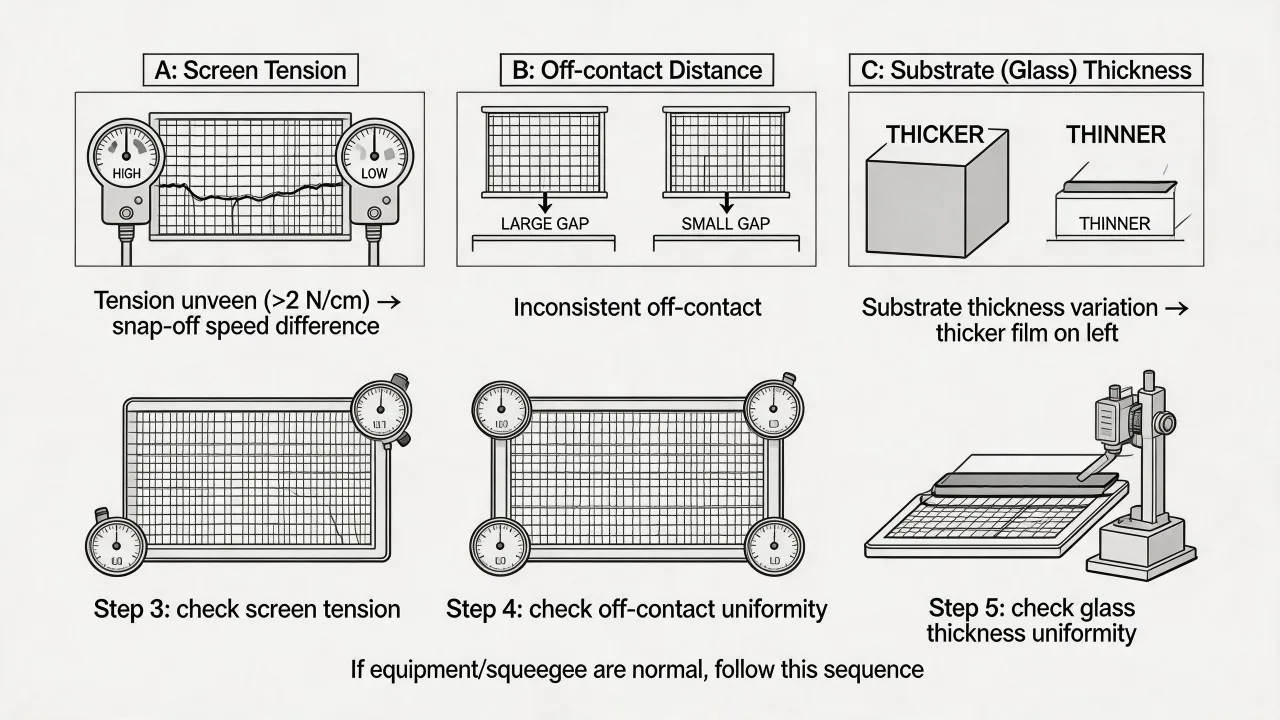 Rotate or exchange suspected components before changing several process settings at once.