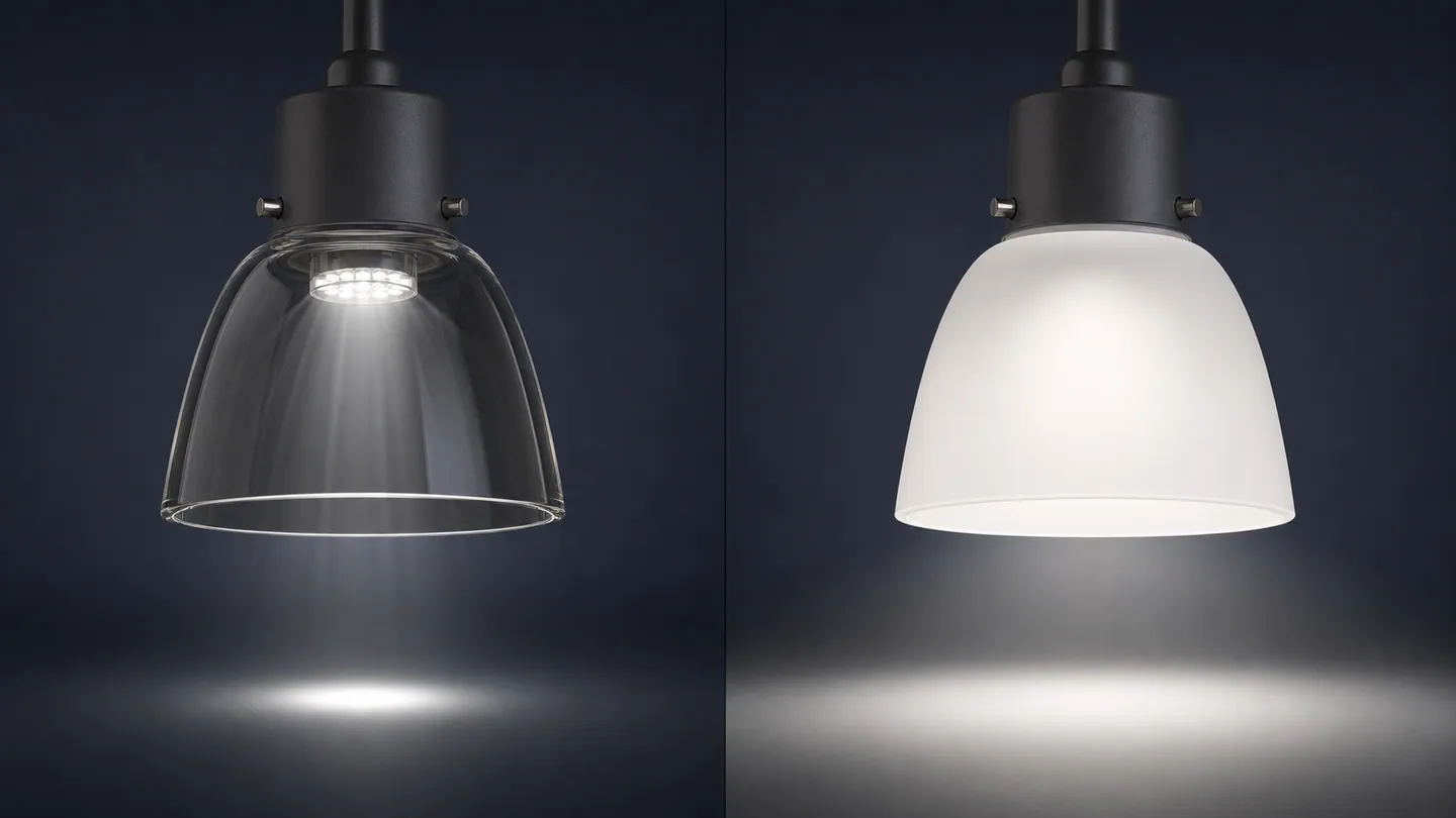 Same LED compared with a clear glass shade and an opal glass shade