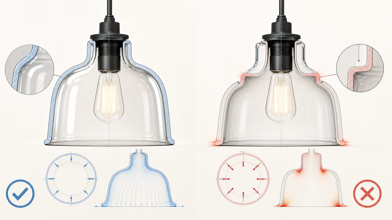 Why do large glass chandelier shades require higher mechanical strength and thermal stability than other luminaires? 23