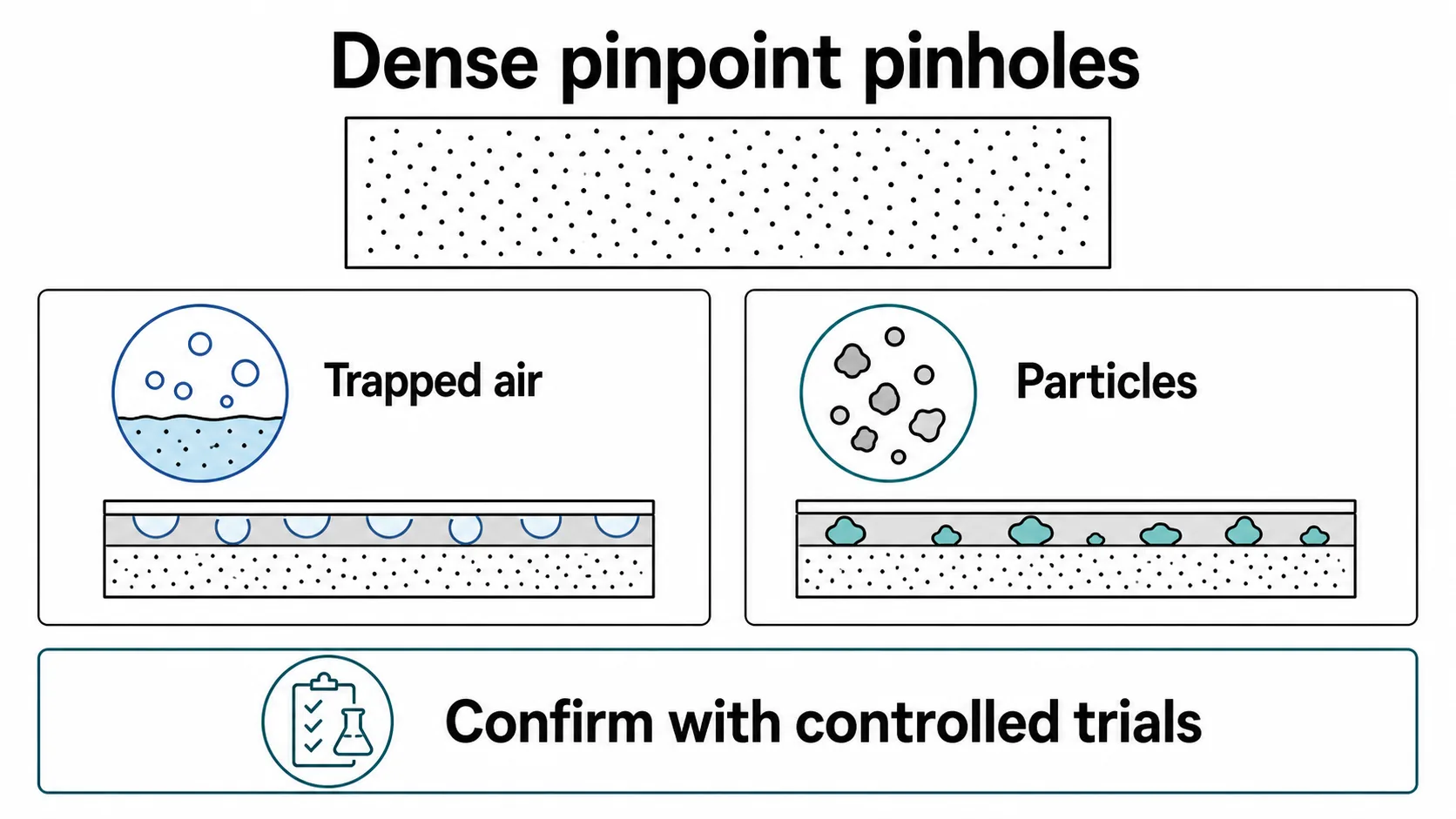 Dense pinpoints: use distribution as a clue to trapped air or particles, then confirm by controlled trials.